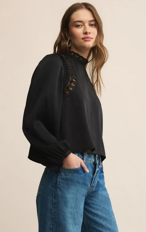 Z Supply Silvana Mock Neck Embroidered Top