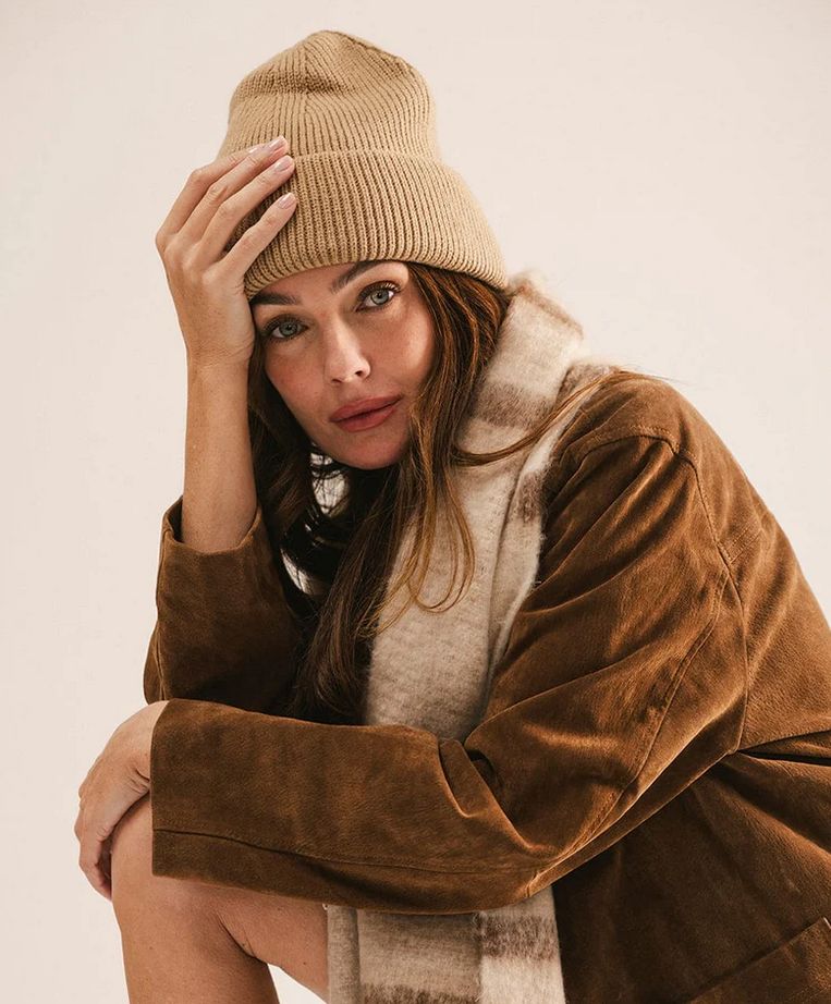 NEW GIGI PIP lou knit beanie in tan Lou Knit Beanie | Cozy Oversized Knit Beanie for Women main image 4