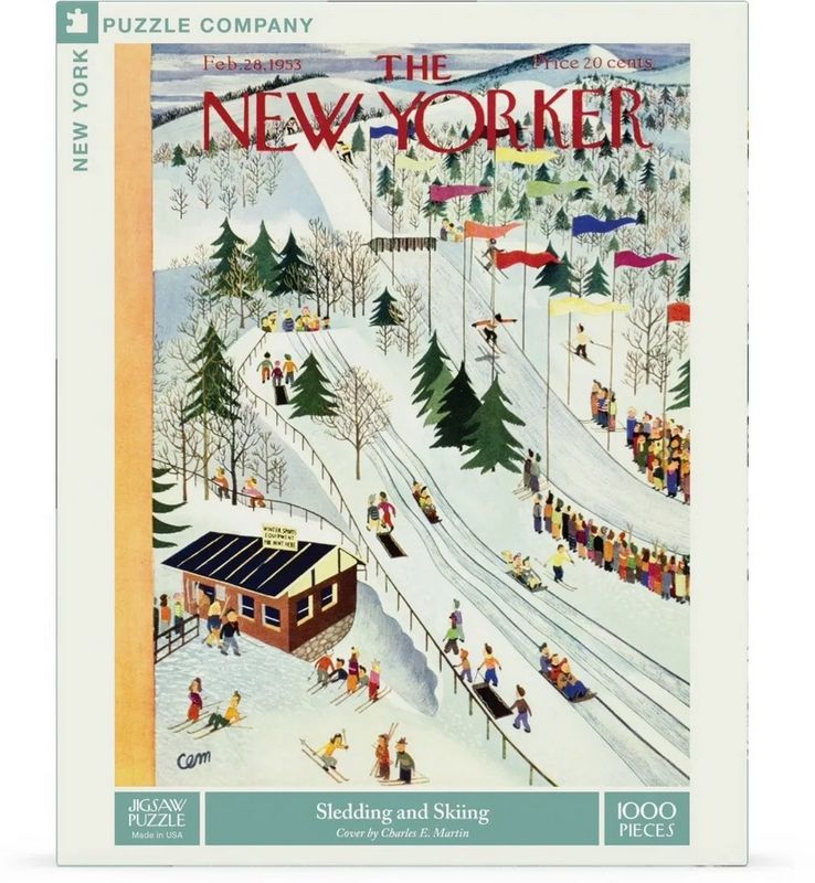 New York Puzzle Company Sledding and Skiing 1000 Piece Jigsaw Puzzle