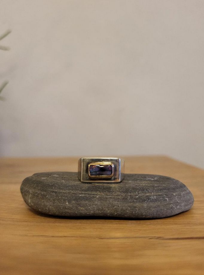 Sinead Cleary SC1643 Sterling Signet with 14K Set Boulder Opal Ring