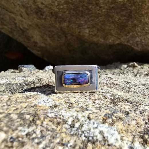 Sinead Cleary SC1643 Sterling Signet with 14K Set Boulder Opal Ring