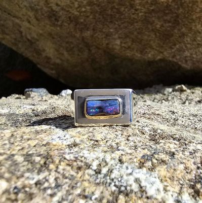 Sinead Cleary SC1643 Sterling Signet with 14K Set Boulder Opal Ring