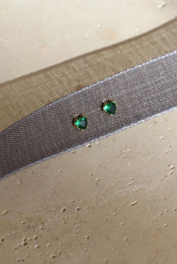 Katie Waltman Jewelry Mini Emerald Heart Studs KW69
