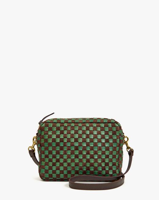 Clare V. Midi Sac in Deep Pine/Chocolate Woven Checker