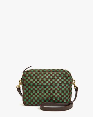 Clare V. Midi Sac in Deep Pine/Chocolate Woven Checker