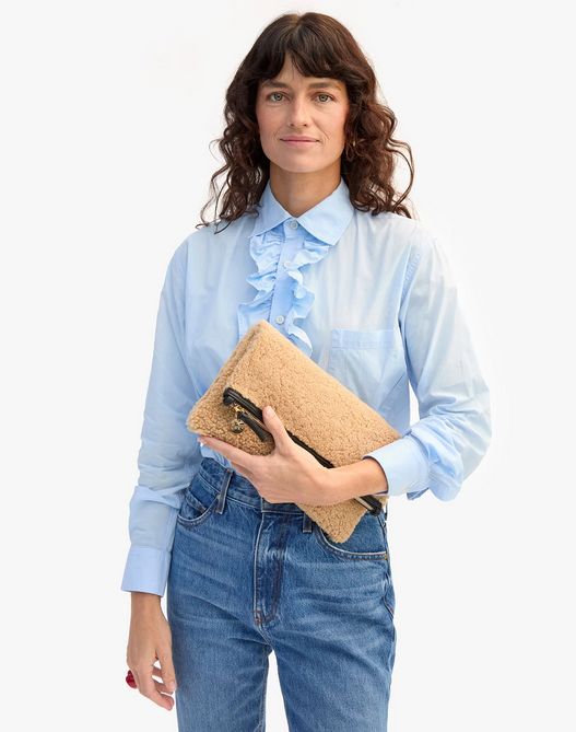 Clare V. Foldover Clutch with Tabs in Café Au Lait