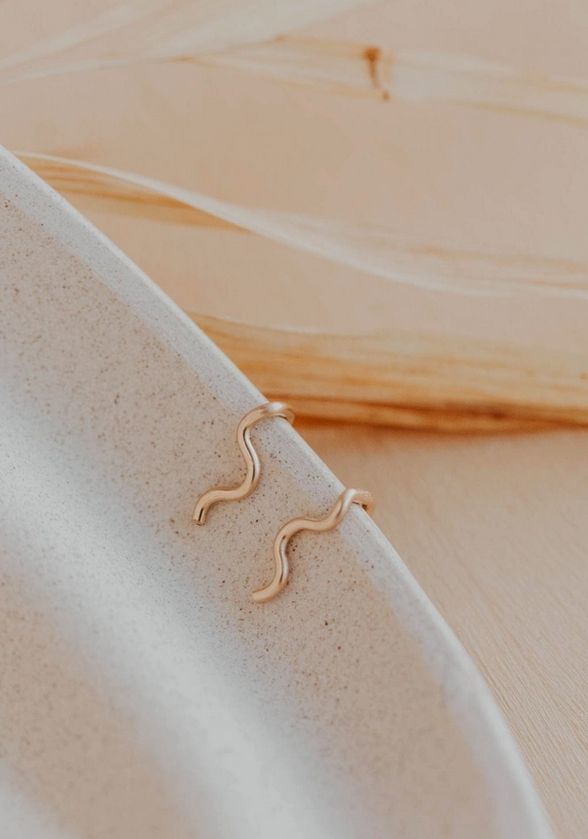 Hello Adorn Tiny Wave Ear Climber Earrings Gold Filled HE18