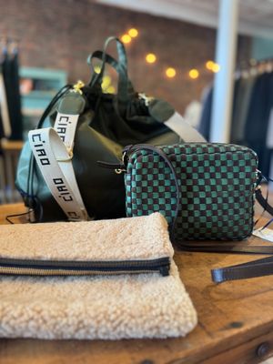 Clare V. Midi Sac in Deep Pine/Chocolate Woven Checker