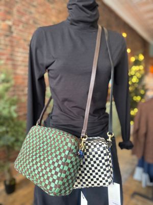 Clare V. Midi Sac in Deep Pine/Chocolate Woven Checker