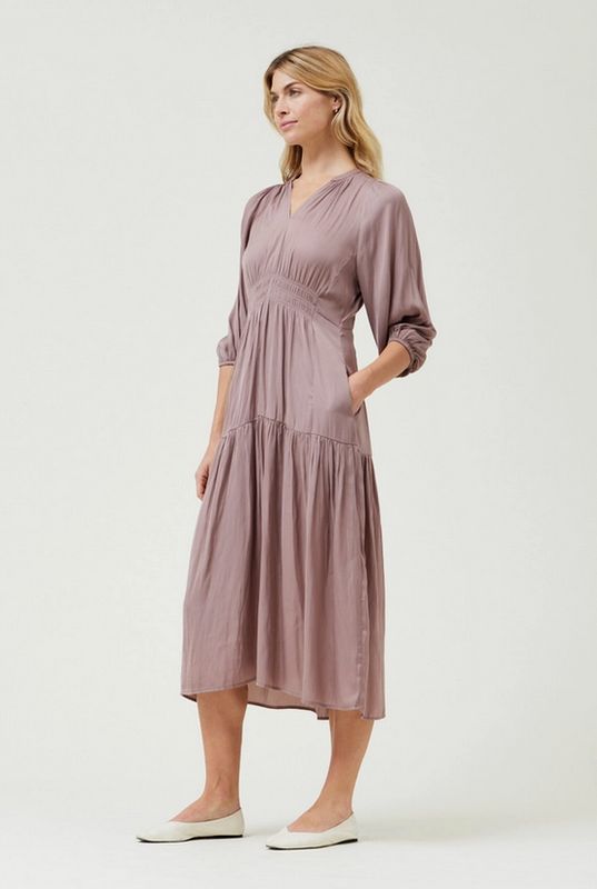 Grade &amp; Gather 3/4 Sleeves Satin Midi Dress