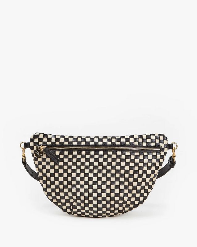 Clare V. Grande Fanny Woven Checker in Black &amp; Cream