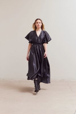 Grade &amp; Gather Unbalanced Skirt Wrinkle Satin Maxi
