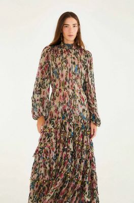 Farm Rio Blurry Tiny Flowers Pink Maxi Dress