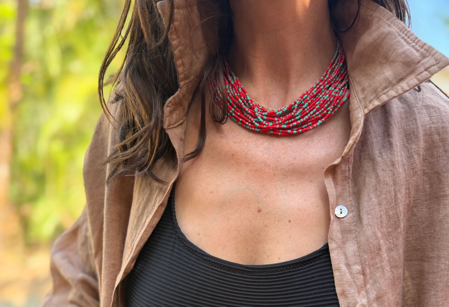 Mother Sierra Arriba Native Beaded Necklace in Red &amp; Blue MS2