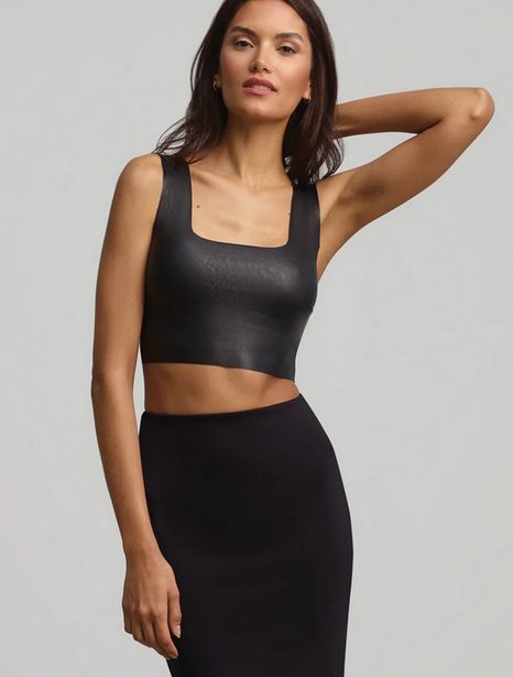 Commando Faux Leather Square Neck Crop Top Black 