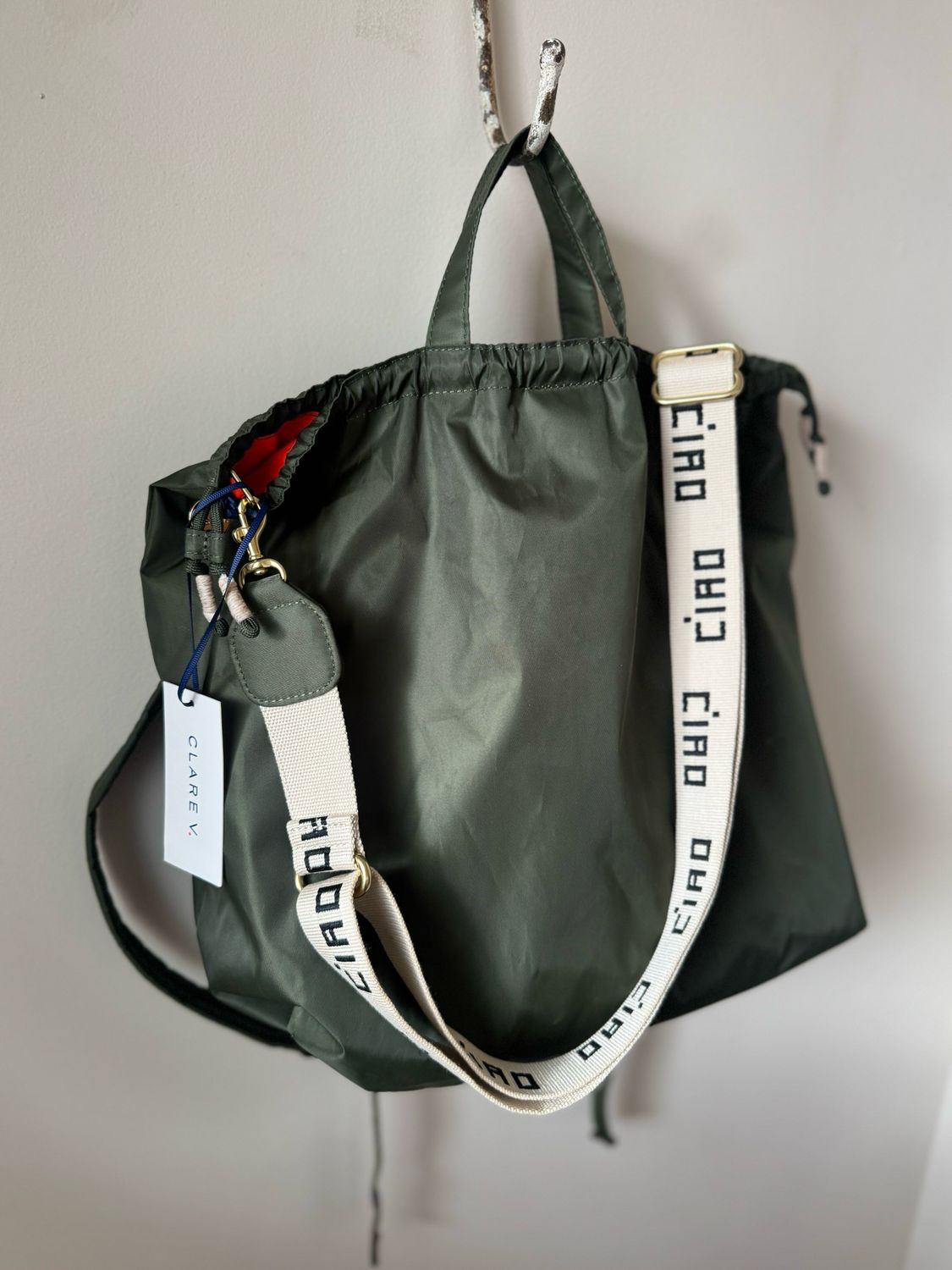Clare V. Sac Tout Reversible Backpack in Army Recycled Nylon