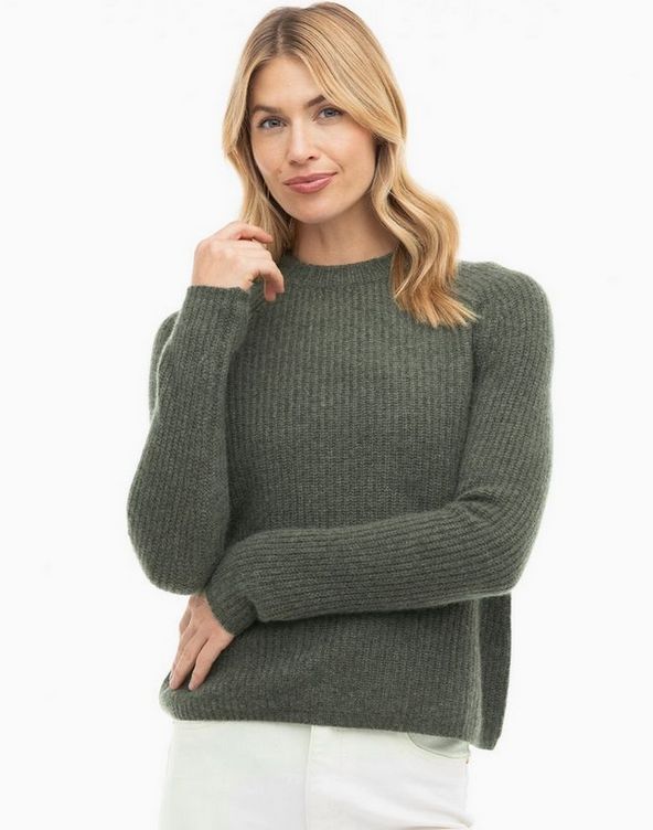 Pura Cashmere Fisherman Crew Dark Olive