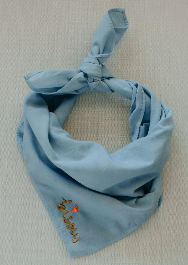 Eloise Et Moi Hand Embroidered Bisous Cotton Bandana in Blue EM15