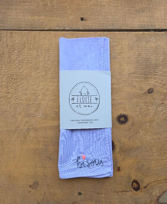 Eloise Et Moi Hand Embroidered Bisous Cotton Bandana in Lilac/Grey EM16