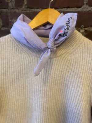 Eloise Et Moi Hand Embroidered Bisous Cotton Bandana in Lilac/Grey EM16
