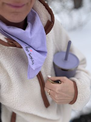 Eloise Et Moi Hand Embroidered Bisous Cotton Bandana in Lilac/Grey EM16