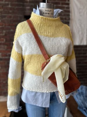 Eloise Et Moi Hand Embroidered Oui Cotton Bandana in Muted Yellow/Brown EM19