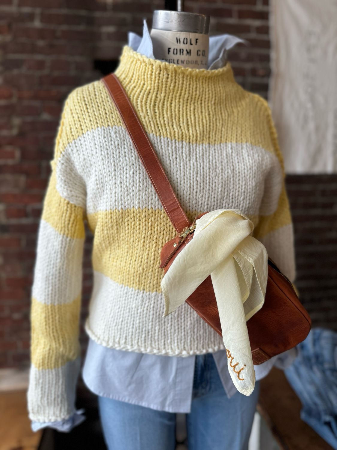 Eloise Et Moi Hand Embroidered Oui Cotton Bandana in Muted Yellow/Brown EM19