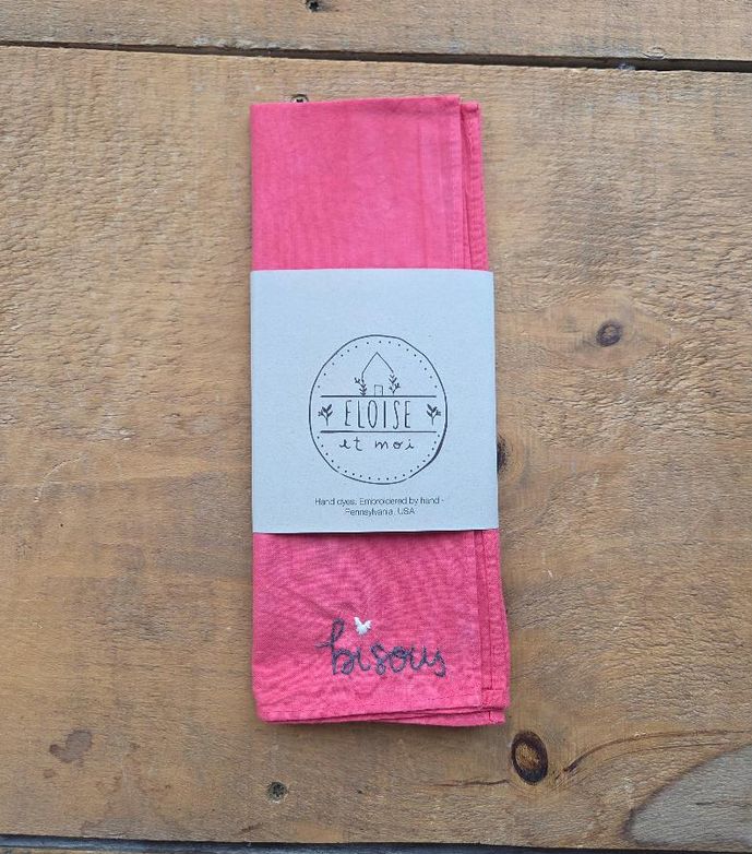Eloise Et Moi Hand Embroidered Bisous Cotton Bandana in Red/Grey/Cream EM18