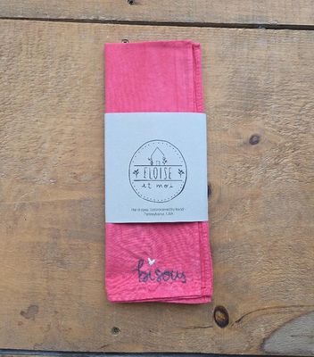 Eloise Et Moi Hand Embroidered Bisous Cotton Bandana in Red/Grey/Cream EM18