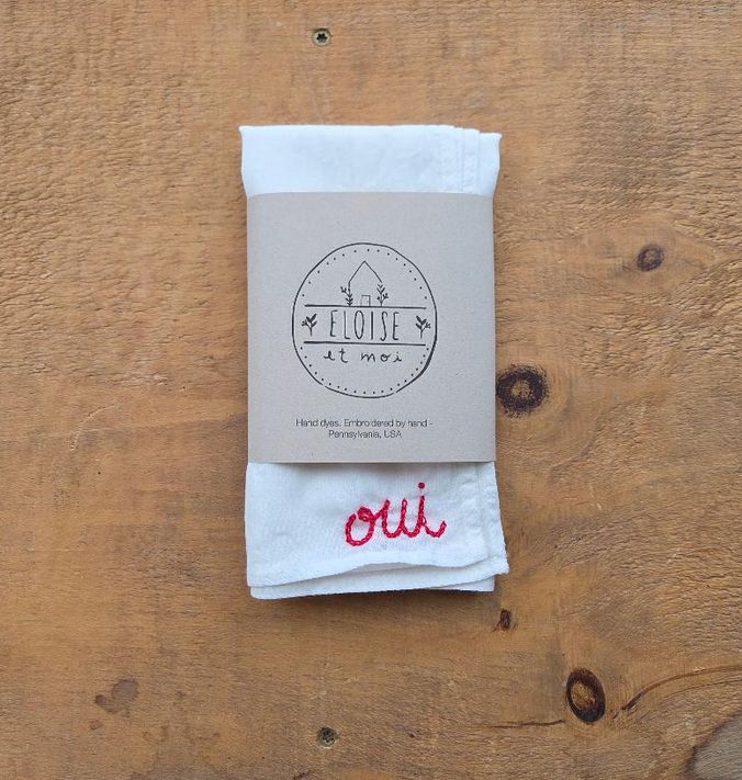 Eloise Et Moi Hand Embroidered Oui Cotton Bandana in Undyed EM21