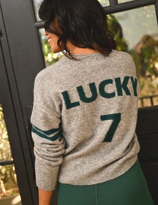 Sundry Lucky 7 V-Neck Intarsia Sweater
