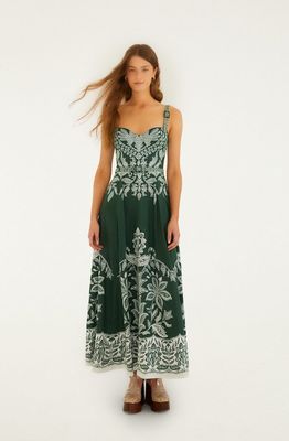 Farm Rio Miranda Dark Green Buckles Maxi Dress