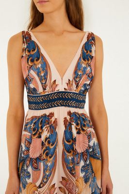 Farm Rio Garden Soft Pink V Neck Midi Dress