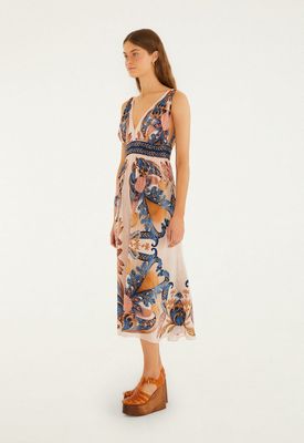 Farm Rio Garden Soft Pink V Neck Midi Dress