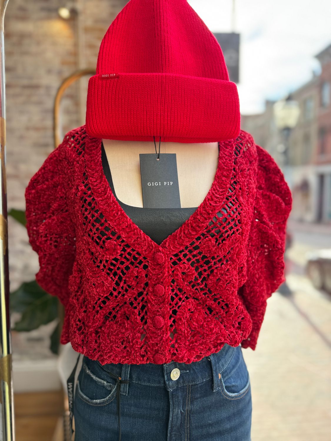 Farm Rio Rococo Hearts Puff Sleeve Crochet Cardi