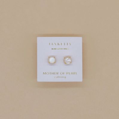 Jax Kelly Round Mother Of Pearl Genstone Gold Earrings JX60