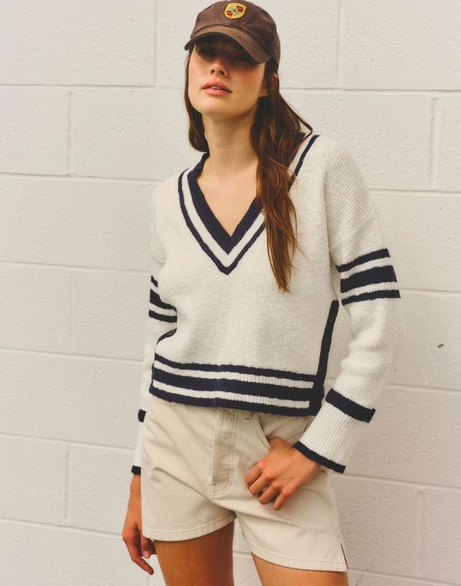Sundry V-Neck Sweater With Stripe Detail