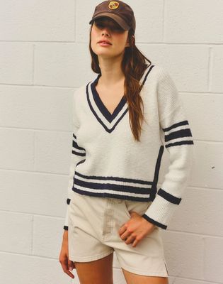 Sundry V-Neck Sweater With Stripe Detail