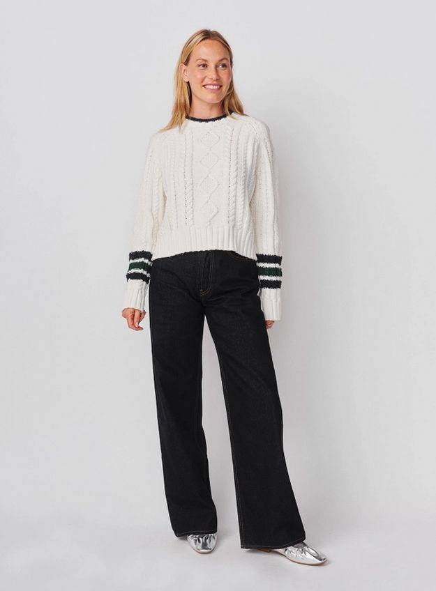 Sundry Chunky Cable Sweater With Stripes