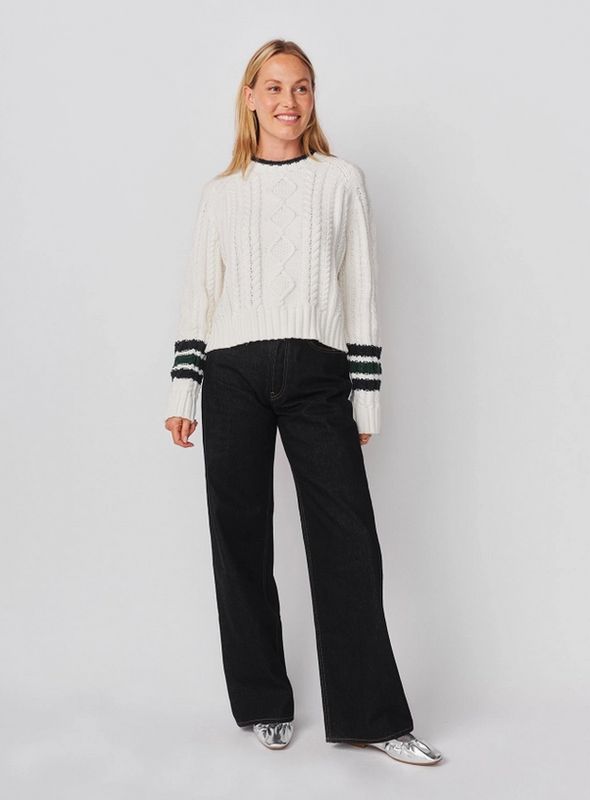 Sundry Chunky Cable Sweater With Stripes