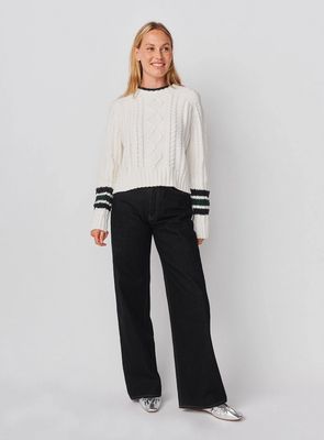 Sundry Chunky Cable Sweater With Stripes