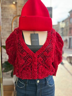 Farm Rio Red Rococo Hearts Puff Sleeve Crochet Farm Rio Red Rococo Hearts Puff Sleeve Crochet