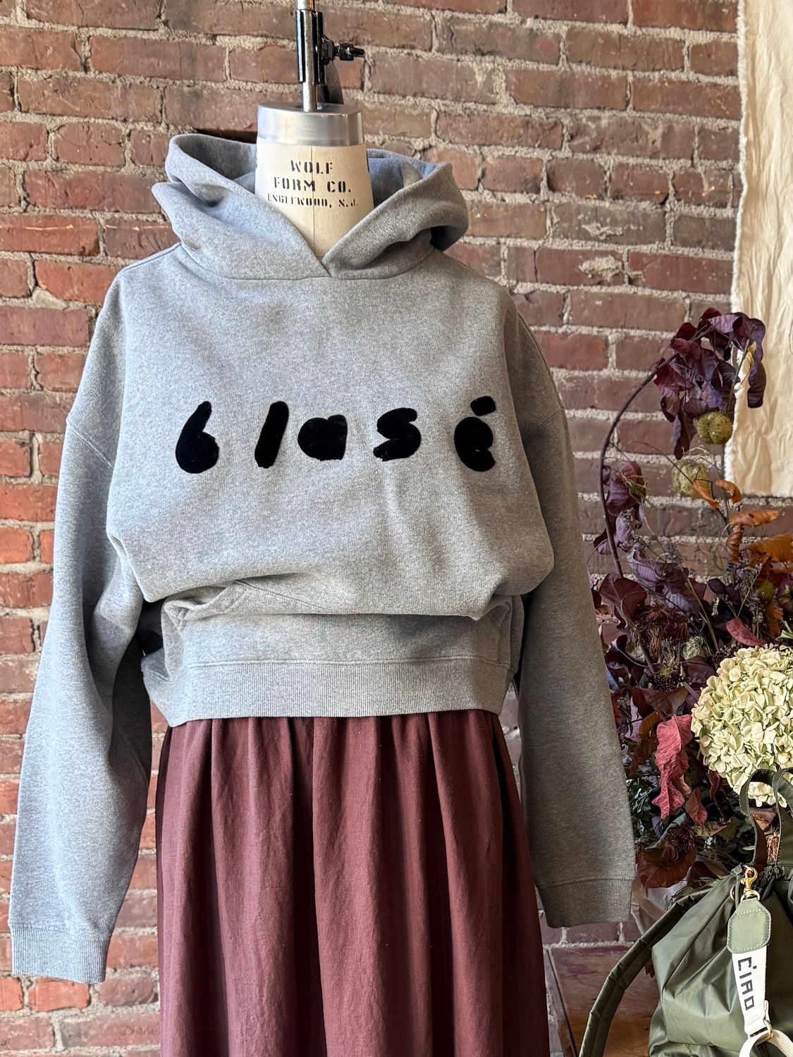 Clare V. Le Boxy Hoodie Flocked Blase