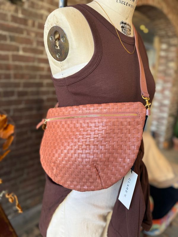 Clare V. Grande Fanny Woven Checkers Rose Clay