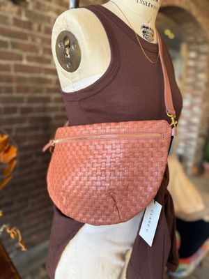 Clare V. Grande Fanny Woven Checkers Rose Clay