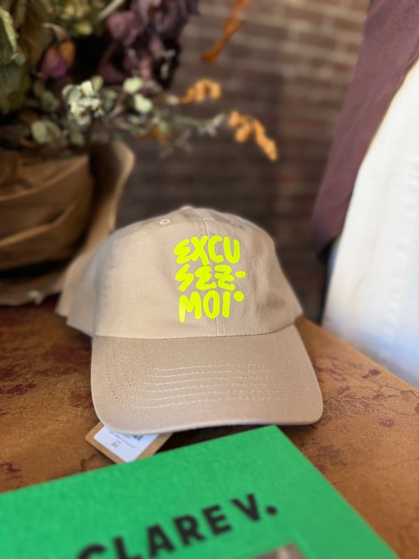 Clare V. Base Ball Hat Excusez Moi in Khaki