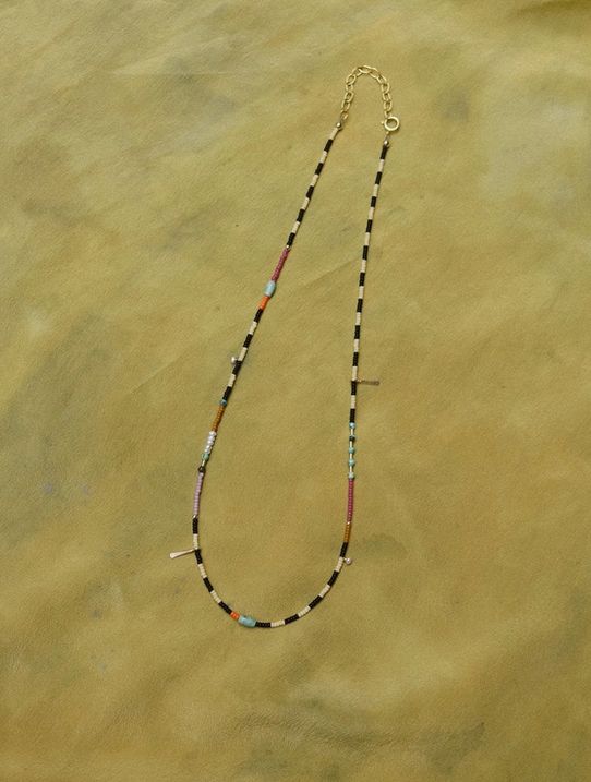 Freestone Dainty Beaded Choker - Stripes with Turquoise and Pearls FST15