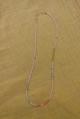 Freestone Dainty Beaded Choker - Blush with Turquoise FST16