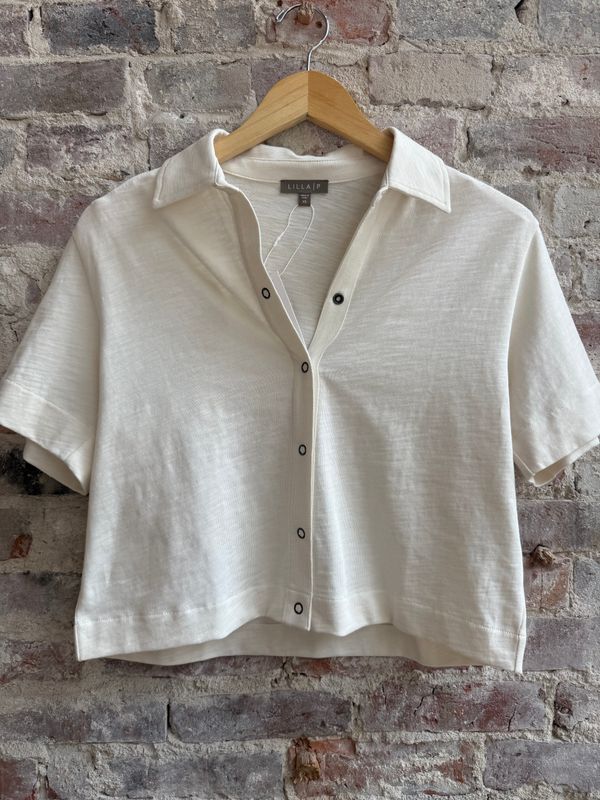 Lilla P Elbow Sleeve Button Down Tee