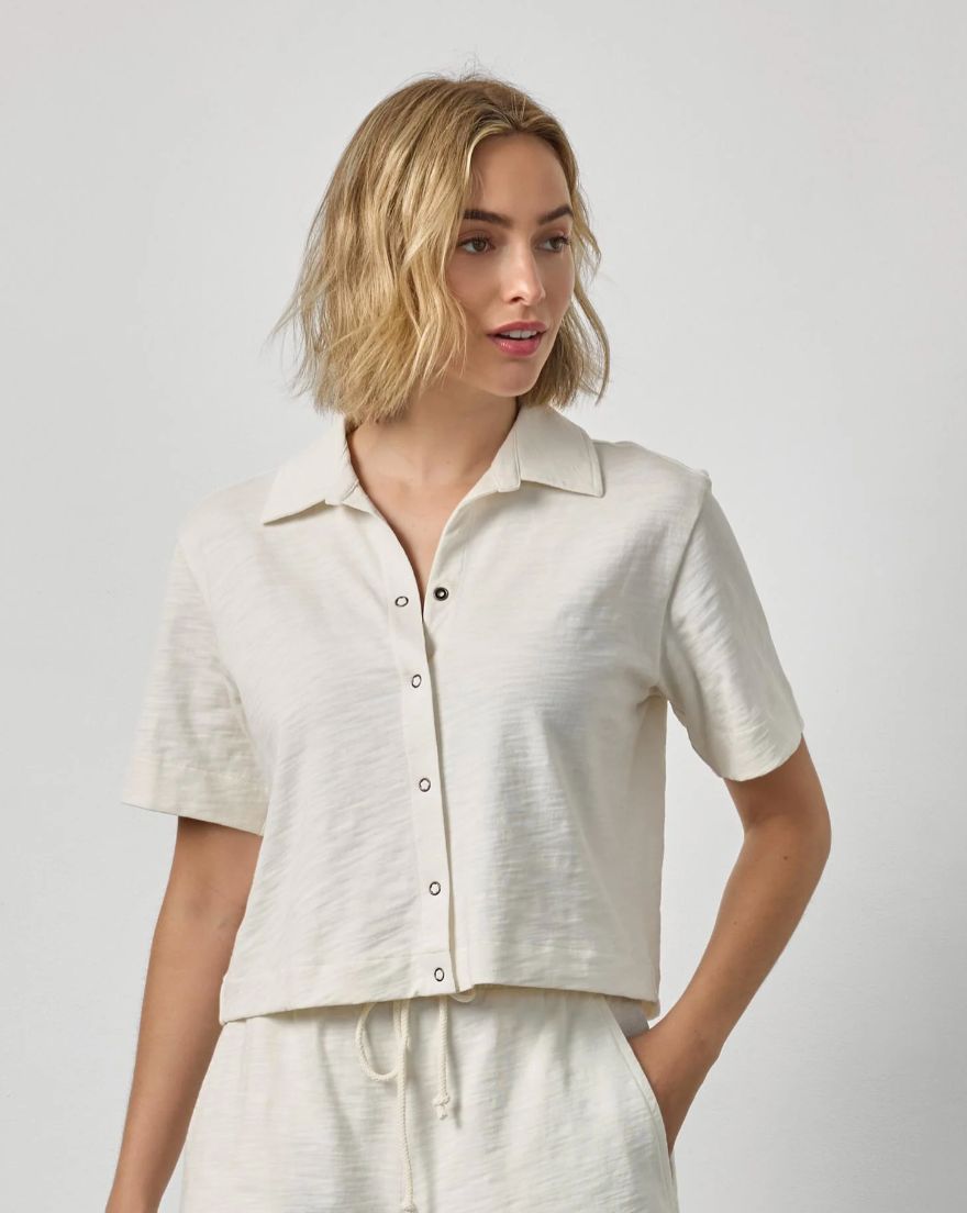 Lilla P Elbow Sleeve Button Down Tee